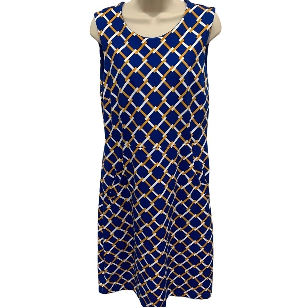Blue and Gold Geometric Pattern Dress